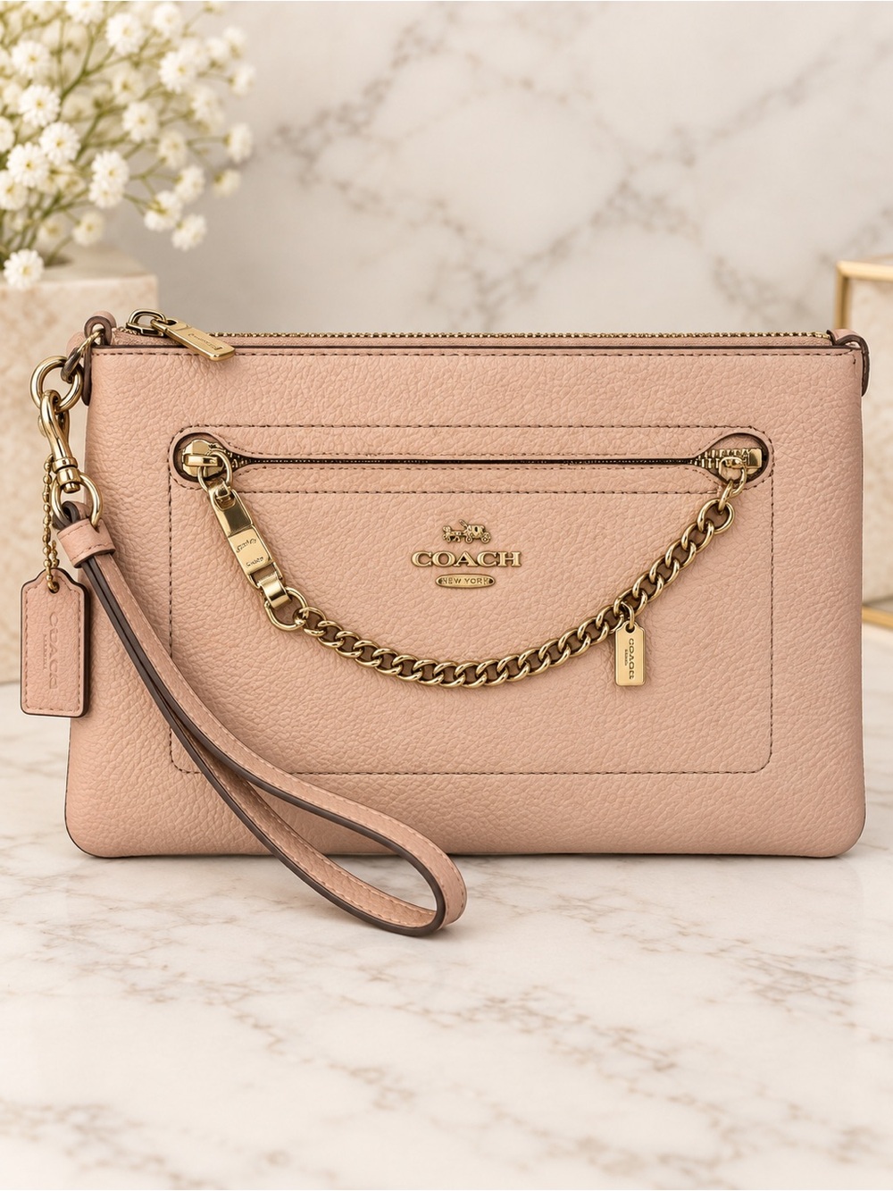 Large Coach Blush Pebbled Leather
Wristlet Clutch